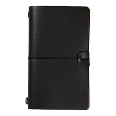 Imagem de Capa de Couro Falso Diário de Viajante Diário de Folhas Soltas Suporte para Caneta Livro de Registro Papelaria Estudantes Cadernos Agenda, M Preto, 2 peças