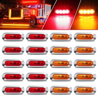 Imagem de ALFU 20 peças 10 âmbar + 10 vermelho DC12 V-24 V LED luzes indicadoras laterais, luz frontal traseira traseira folga interior com bisel cromado universal para automóvel, ônibus, caminhão, reboque, barco