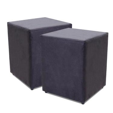 Imagem de Kit com 2 Puff Quadrado Suede Preto Decorativo 35x35cm BF Colchões 