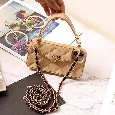 Imagem de Bolsa Carteira Bolsa Crossbody para iPhone 13 12 Mini 11 Pro Xs Max XR 6 8 7 Plus Slot de Cartão Bolsa Capa de Silicone com Corrente de Correia, Laranja, iPhone 6 7 8 Plus