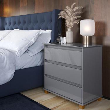 Imagem de Mesa De Cabeceira Quarto Mini Cômoda 3 Gavetas Cinza