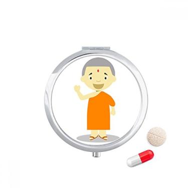 Imagem de Porta-comprimidos de desenho de monge Nepal Orange Gown Caixa de armazenamento de medicamentos dispensador de recipiente