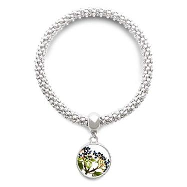 Imagem de DIYthinker Bracelete de prata com pingente redondo e pingente de folha com imagem de planta branca simples natureza