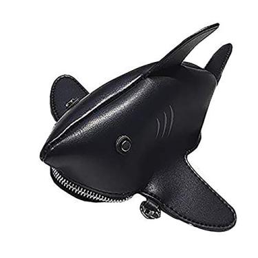 Imagem de QZUnique Bolsa de ombro de tubarão dinossauro para mulheres 3D novidade bolsa com zíper transversal bolsa clutch bolsa mensageiro para meninas, A - tubarão-preto, One Size