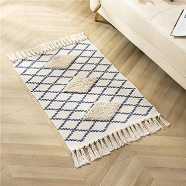 Imagem de jia cool Coleção Modern Bohemian Style Tapete de área pequeno, 60 cm x 90 m, algodão, lavável, feito à mão (três branco azul)