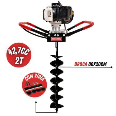 Imagem de Perfurador de Solo á Gasolina Kawashima ED43EBD 2T 43cc e Broca Duplo Espiral 80x15cm c...