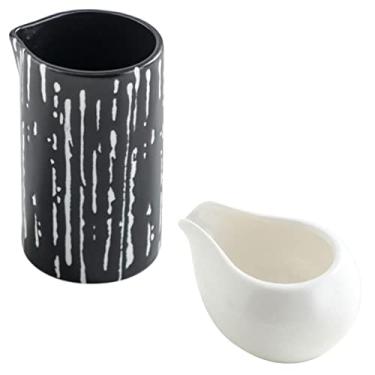 Imagem de Molheira com jarra de creme - Jarra de espuma de leite de cerâmica preta 3 onças e 6 onças - Jarra de creme pequena Jarra de creme de café de cerâmica para café, chá, leite, geléia, molhos (Color : W