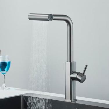 Imagem de modos cachoeira torneira da cozinha fluxo de aço inoxidável quente e frio único furo deck montado pia água lavagem, arma cinza a, 1