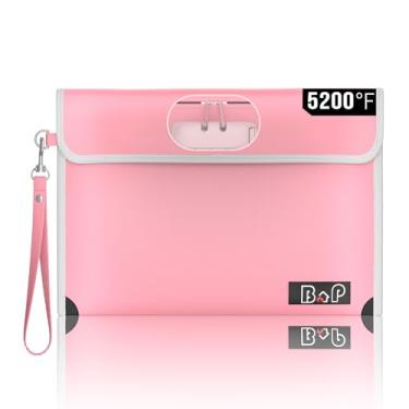 Imagem de BALAPERI Bolsa de documentos à prova de fogo com trava de 1 °C e isolamento térmico, bolsa à prova de fogo com zíper, bolsa de dinheiro à prova de fogo para dinheiro, documentos tamanho A5, passaporte e objetos de valor, 28 cm x 19,6 cm (rosa)