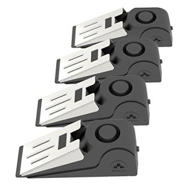 Imagem de 4 pacotes atualizados alarme de batente de porta portátil cunha batentes de segurança alarme de entrada 120db alarme de batente de porta alto para viagem, casa, apartamento ou dormitório, bateria