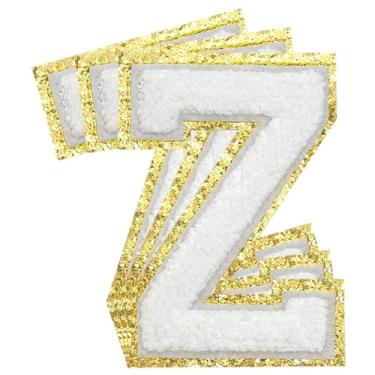 Imagem de 3 Pçs de Chenille Remendos de Letra Dourada Glitter Ferro em Remendos de Letras Varsity Remendos Bordados de Chenille Remendos Costurados para Roupas Chapéu Bolsas Jaquetas Camisa (Ouro, Z)