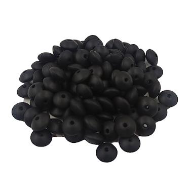 Imagem de YNGMEANS Contas de silicone de 12 mm de abaco de cor preta, contas de lentilha, contas de pires, caneta, espaçador, contas, para fazer chaveiros, pulseiras, colar, contas de artesanato DIY