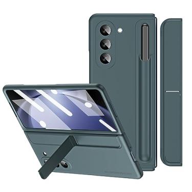 Imagem de MOAITO Capa para celular Samsung Galaxy Z Fold5 Slim S Pen com caneta S incorporada, capa protetora com suporte, acessórios de visualização mãos livres incluídos protetor de tela embutido capa rígida