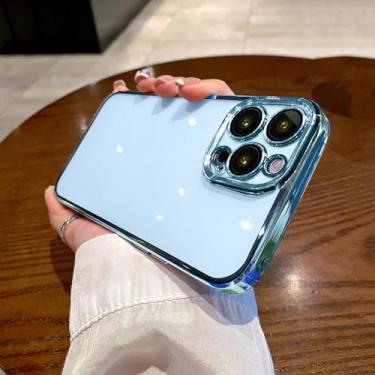 Imagem de Capa de telefone transparente para iPhone 15 14 11 12 13 14 Pro Max Mini XS X Plus Capa protetora de silicone revestida, Azul Yuanfeng, Para iPhone 14Pro Max