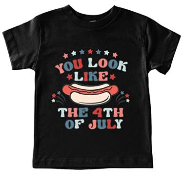 Imagem de Camiseta com estampa de cachorro-quente humorístico Dia da Independência para crianças de 3 a 13 anos 4t Shirt, Preto, 13-14 Years