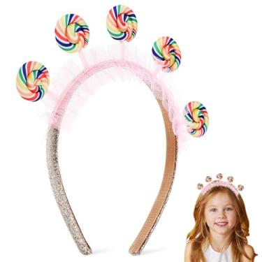 Imagem de 4 faixas de cabeça de pirulito de desenho animado rosa doce princesa tiara de cabelo argolas de cabelo flor acessórios para cabeça pirulito fantasia lembrancinhas de festa presentes