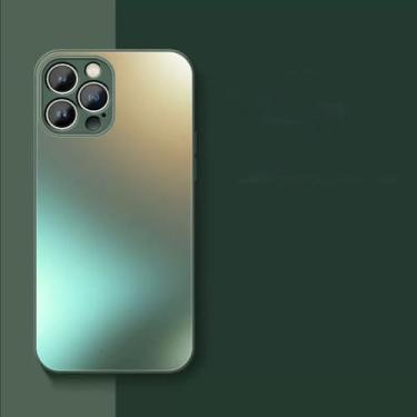 Imagem de Capa de telefone de vidro fosco AG com proteção de lente completa para iPhone 15 14 Pro Max 11 12 13 Pro XS XR 7 8Plus Capa fosca temperada líquida, verde alpino, para iPhone 11