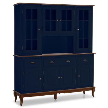 Imagem de Cristaleira Arca e Oratório Hannover 8 Portas 3 Gavetas com Nicho e Pés Luiz XV-Azul Petróleo/Imbuia