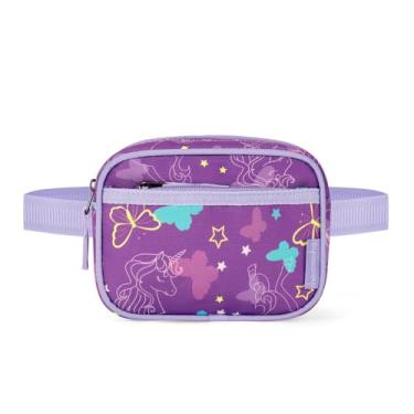 Imagem de Choco Mocha Pochete infantil para meninas, pochete infantil de 2 a 4 anos, bolsa de cinto para meninas pequenas, Borboleta de unicórnio - roxo, One Size, Unicórnio, borboleta, roxo