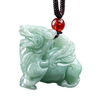 Imagem de Colar Jade Pixiu Cristal Winged Pi Yao Colar Feng Shui Riqueza Amuleto Myanmar Nível A Fei Cui Jade Chakra Gemas Dragão Guardião Colar com pingente com cordão Atração de dinheiro 2024 Talismã/1926