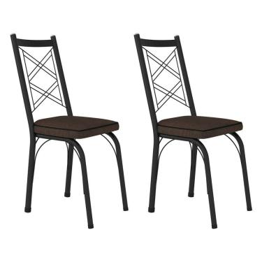 Imagem de Kit 2 Cadeiras De Cozinha Delaware Estampado Imbuia Pés De Ferro Preto