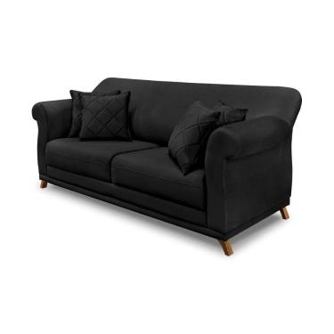 Imagem de Sofá 2 Lugares Pé De Madeira Julieta 160 Cm Veludo S04 - D`rossi Cor Preto