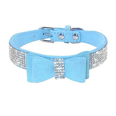 Imagem de Haoyueer Coleira de strass para cães, linda e cintilante de couro de camurça macia para cães e gatos, coleira de strass com diamante de cristal (PP, azul-1)