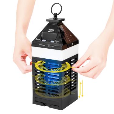 Imagem de Techko Lanterna solar Zapper com escova de limpeza fácil de 360º - exterminador de insetos elétrico à prova d'água, recarregável, para casa, pátio, acampamento