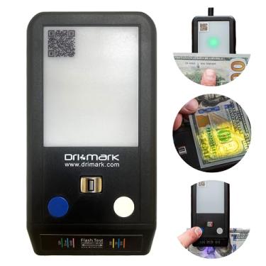 Imagem de Dri Mark Detector de contas falsas de teste de flash, 3 testes fáceis em um dispositivo pequeno, marca d'água, tinta, tira de segurança, verificador de dinheiro rápido e preciso, máquina de detecção de moeda falsa, sem manutenção