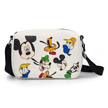 Imagem de Bolsa Disney, transversal, retângulo, Disney Mickey and Friends Fab Four Expressions por toda parte, branca, couro vegano, Mickey e amigos, 8.5" x 6.5"