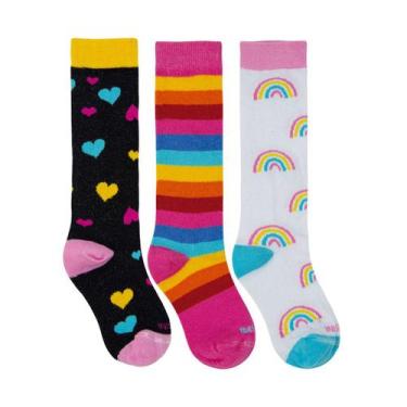 Imagem de Kit 3 Meias 3/4 Infantil Cano Longo Colorida Galocha Patins - Rossini,