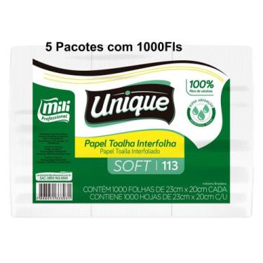 Imagem de Papel Toalha Interfolhado Unique Soft 20x23 Com 5 x 1.000 (5.000 Folha