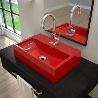 Imagem de Kit Cuba de Apoio para Banheiro Q45w Retangular Compace Vermelho