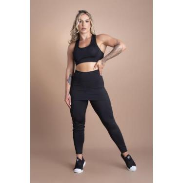 Imagem de Conjunto Fitness Feminino Calça Legging Saia Tapa Bumbum Cintura Alta 
