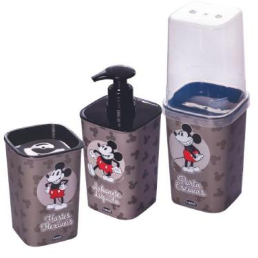 Imagem de Kit de banheiro Mickey porta escovas + porta cotonete + porta sabonete