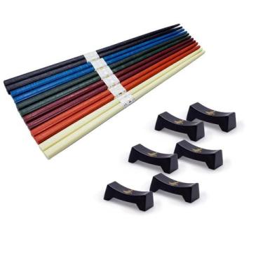 Imagem de Kit Oriental Japonês 6 Hashi Coloridos 6 Descanso Hashi - AC