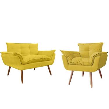 Imagem de Kit Namoradeira Sofá 02 lugares mais 01 Poltrona decorativa Opalla Pés