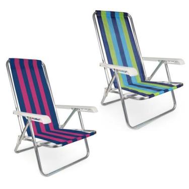 Imagem de Kit 2 Cadeira De Praia Reclinável 4 Posições Alumínio Listrada - Mor