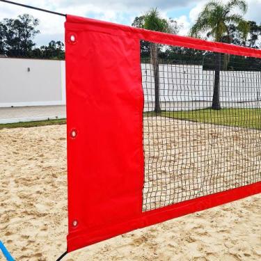 Imagem de Rede Multiuso Zaka Volei Beach Futevolei com banda lateral Vermelha 9,