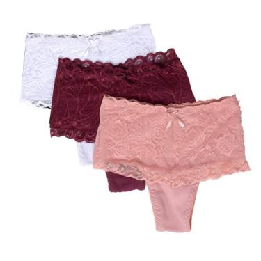 Imagem de Kit 3 Calcinhas Cintura Alta Fristyle Modeladora Com Renda Em Algodão 