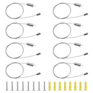 Imagem de UFURMATE Kit de suspensão de luz, kit de cabos de suspensão de luz de aço ajustáveis, 8 peças, fios de suspensão de teto de 3 kg para painel de luz LED de aquário comercial (1 metro)