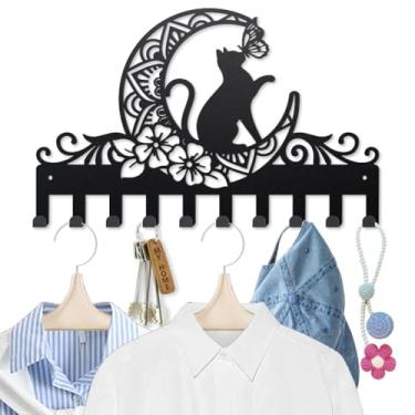 Imagem de MAYJOYDIY Ganchos de metal para parede de gato, lua, borboleta, 15,7 x 23 cm, porta-chaves de parede, 10 ganchos, animais, plantas, preto, porta-chaves para casacos, chapéus, toalhas, bolsas, chaves