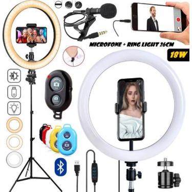 Imagem de Ring Light Luz Iluminação Anel Led 26cm Tripé 2,10m Grande Vídeo Youtu