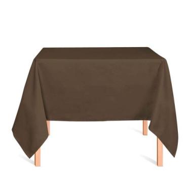 Imagem de Toalha de Mesa Quadrada em Tecido Jacquard Marrom e Turquesa Liso Trad
