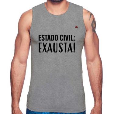 Imagem de Regata Estado civil: Exausta! - Foca na Moda, Cinza, GG
