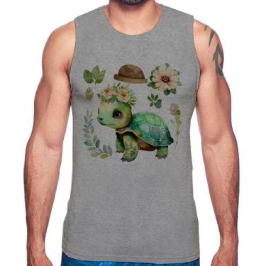 Imagem de Regata Tartaruga, flores e chapéu - Foca na Moda, Cinza, G