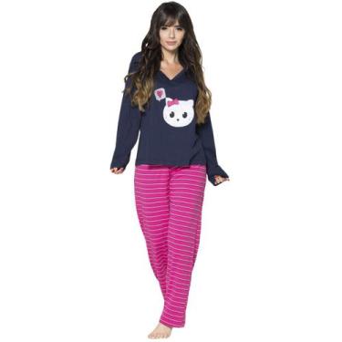 Imagem de Pijama Feminino Longo Calça e Blusa Inverno Bordado Confortável - Bell