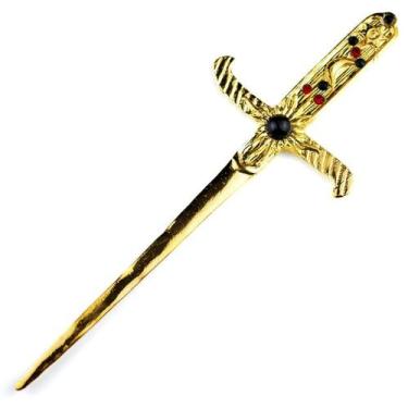 Imagem de Athame Dourado Brilhante 19 cm Pedras Pretas e Vermelhas - Lua Mística