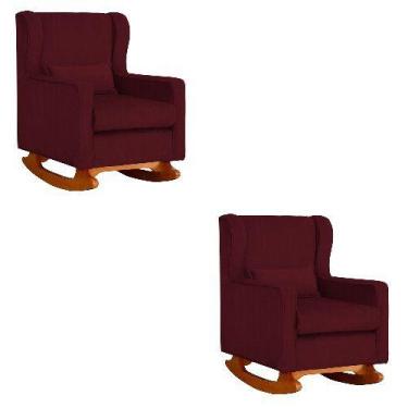Imagem de Kit 2 Poltrona Aurora Balanço Vovo Suede Bordo - FM - Fina Mobília