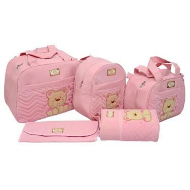 Imagem de Kit Bolsa Mala Maternidade Bebê Menina 5 Peças Urso - Isadora Baby